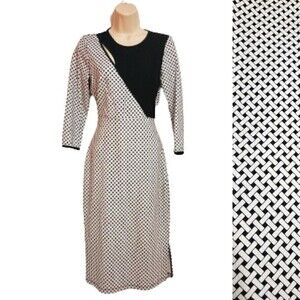 I Love Ronson Black White Printed Knit Midi Dress X Small